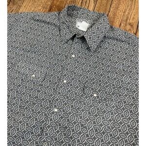 Wrangler Wrancher Paisley Blue Pearl Snap Shirt Short Sleeve Men's Sz XL
